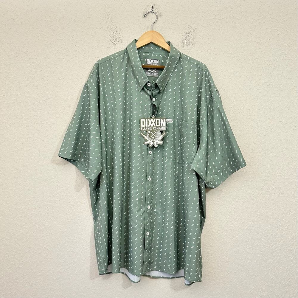 DIXXON High Caliber Party Shirt Sage Green Guns All Over Print NWT - Picture 2 of 10